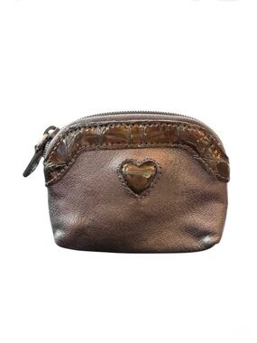 Brighton Metallic Grey Leather Cosmetic Bag with Heart Detail